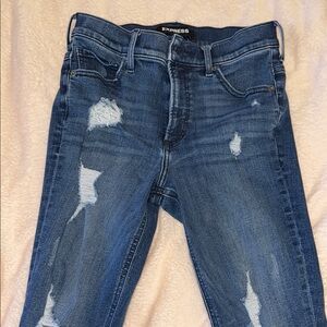 Express Blue Skinny Jeans High Rise Ankle with Distressed Details